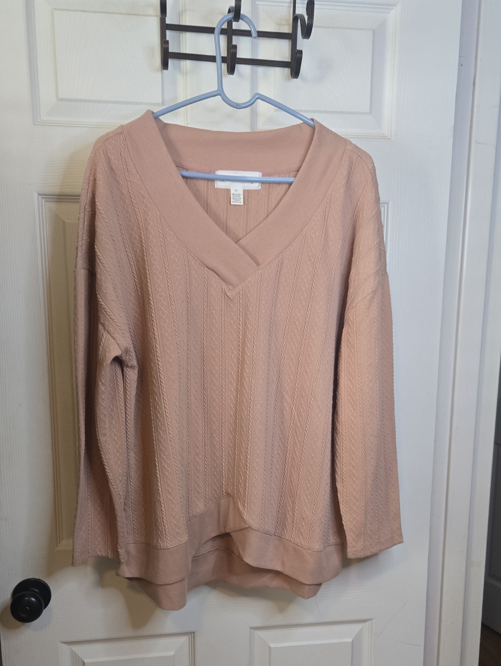 French Laundry Blush V-Neck Cable Knit Sweater
